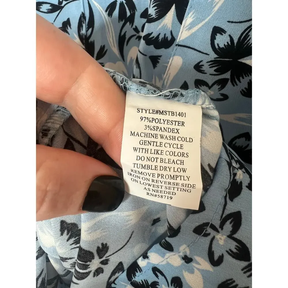 Coral Bay Women's Blue Floral Print Blouse Top Roll Tab Sleeves Size Small - Picture 7 of 8